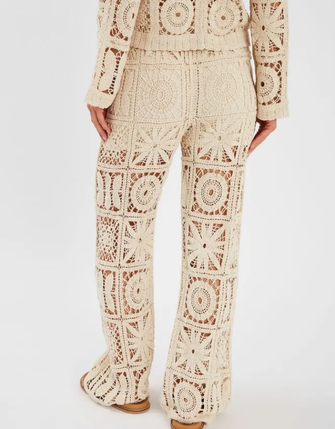 Accessorize High Waist Crochet Trousers Natural