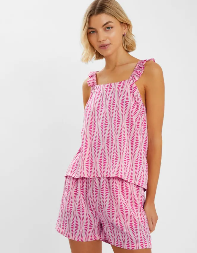 Accessorize Ikat Frill Short Pyjamas Set Pink