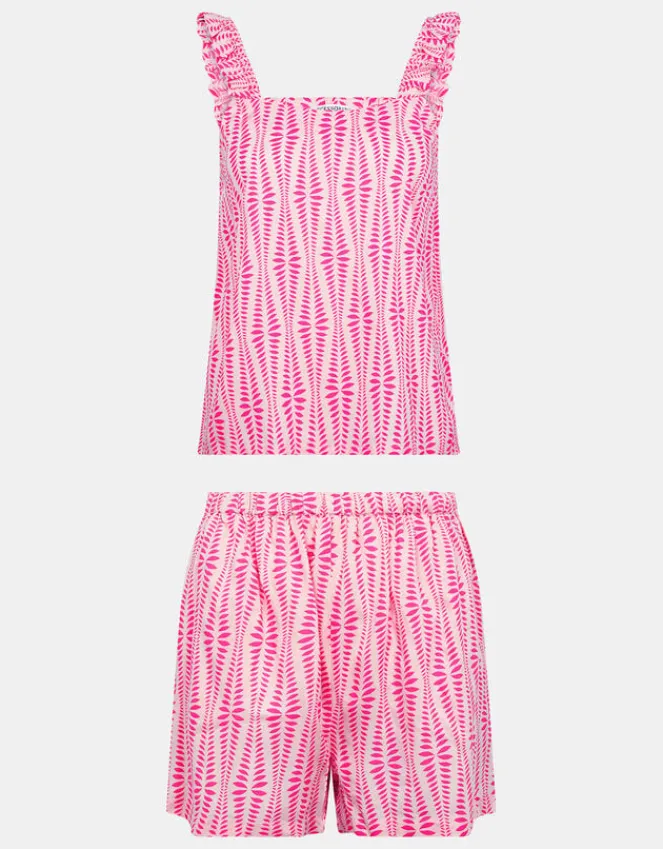 Accessorize Ikat Frill Short Pyjamas Set Pink