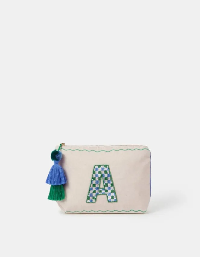 Accessorize Initial Beaded Make Up Bag Natural