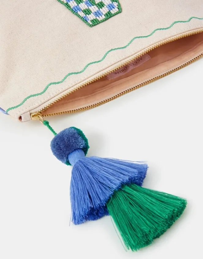 Accessorize Initial Beaded Make Up Bag Natural