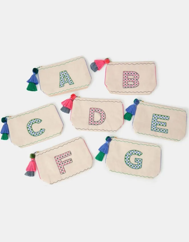Accessorize Initial Beaded Make Up Bag Natural