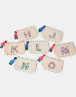 Accessorize Initial Beaded Make Up Bag Natural
