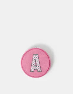 Accessorize Initial Embroidered Compact Mirror Pink