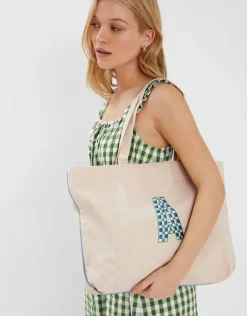 Accessorize Initial Embroidered Tote Bag Blue