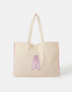 Accessorize Initial Embroidered Tote Bag Pink