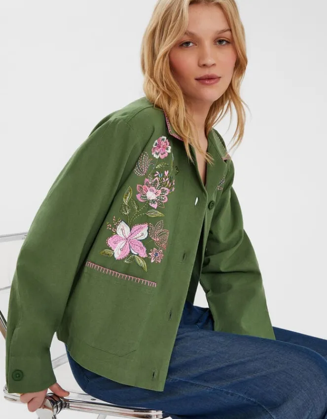 Accessorize Jasmine Embroidered Cotton Jacket Green