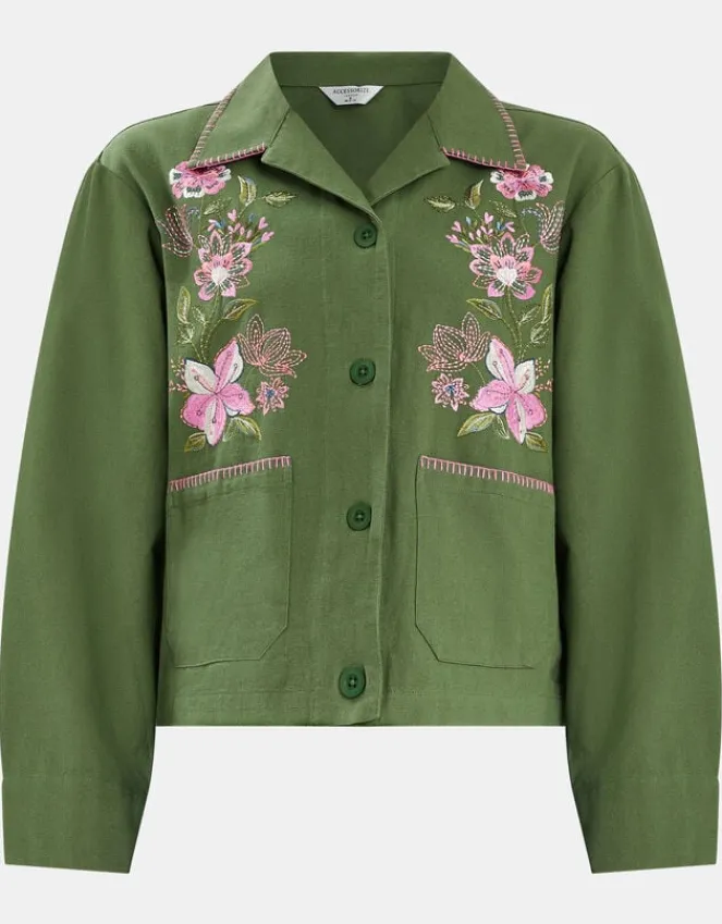 Accessorize Jasmine Embroidered Cotton Jacket Green