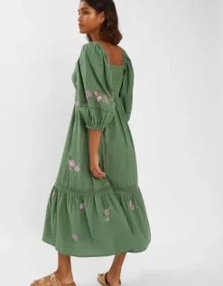 Accessorize Jasmine Embroidered Midi Dress Green