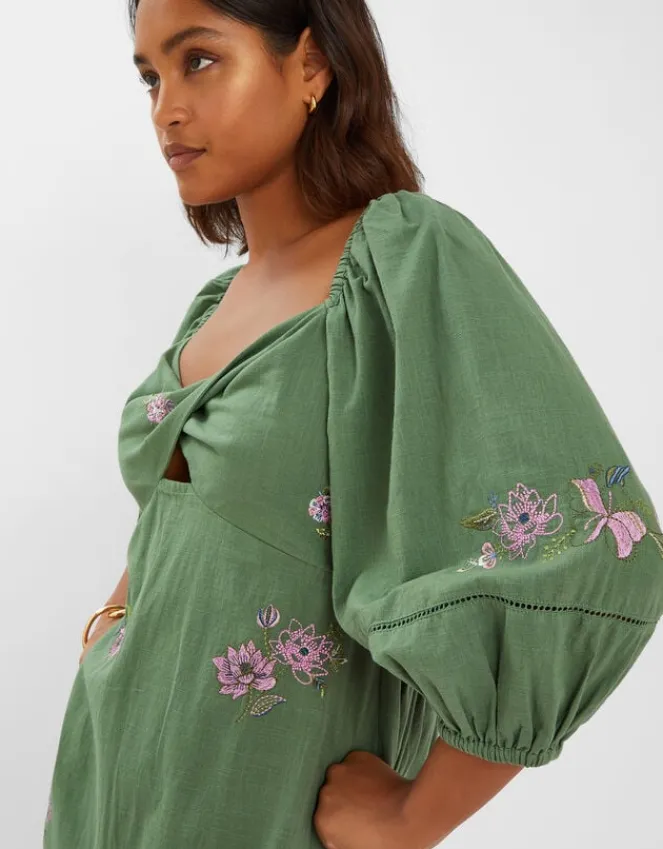 Accessorize Jasmine Embroidered Midi Dress Green