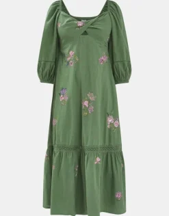 Accessorize Jasmine Embroidered Midi Dress Green