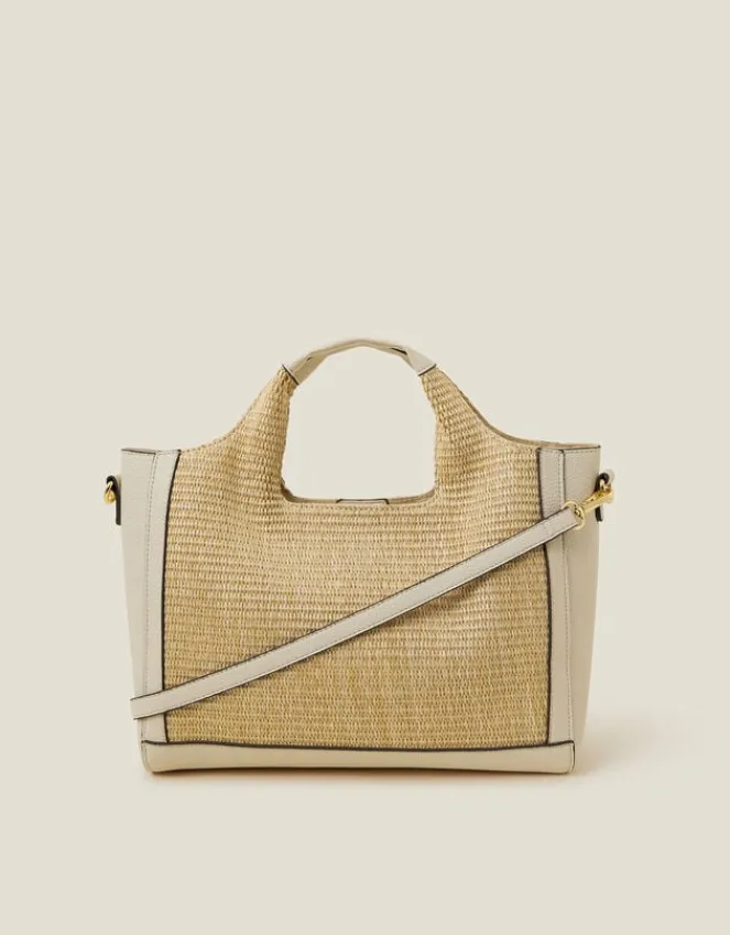 Accessorize Jute Faux Leather Handbag Cream