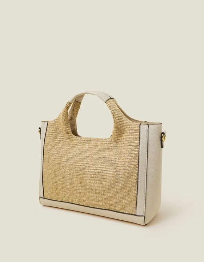 Accessorize Jute Faux Leather Handbag Cream