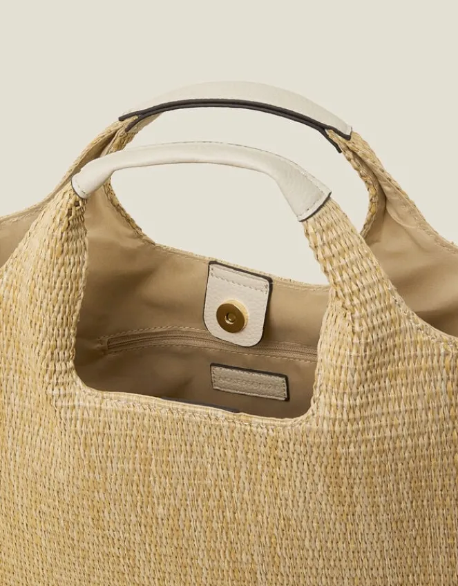 Accessorize Jute Faux Leather Handbag Cream