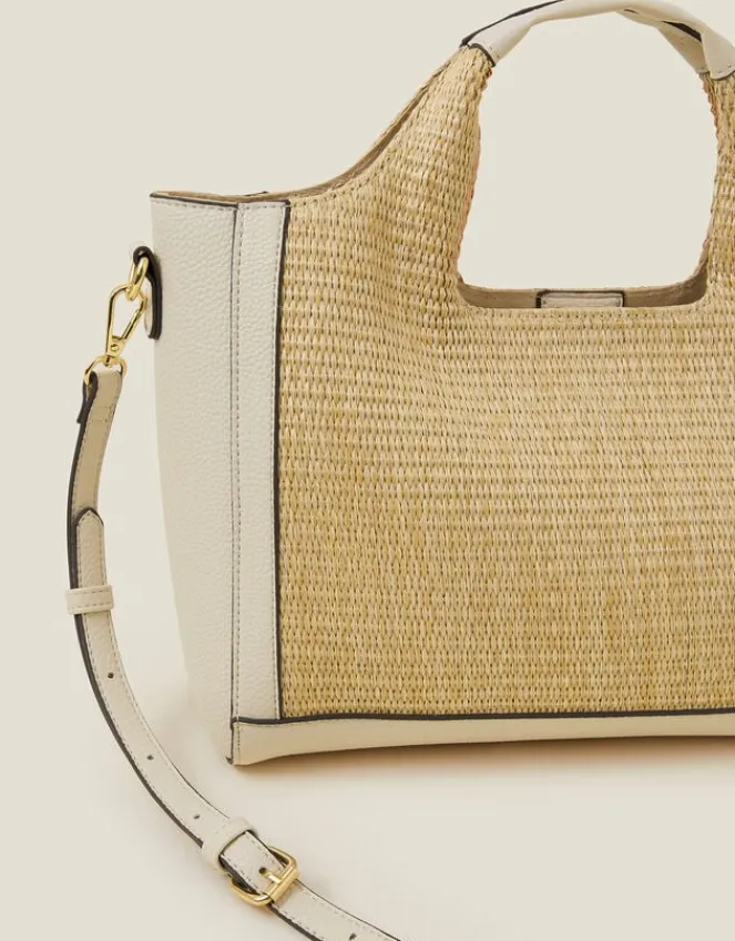Accessorize Jute Faux Leather Handbag Cream