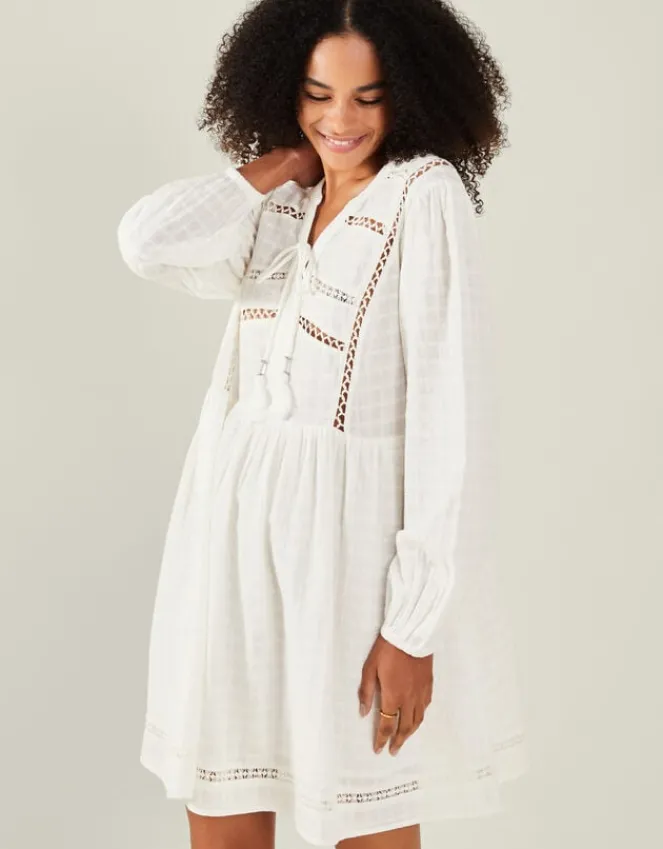 Accessorize Lace Insert Long Sleeve Mini Dress White