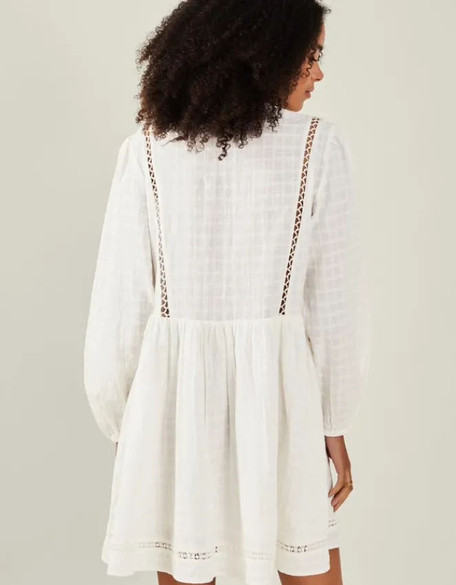 Accessorize Lace Insert Long Sleeve Mini Dress White