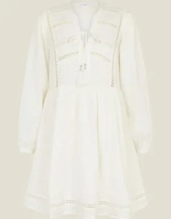 Accessorize Lace Insert Long Sleeve Mini Dress White