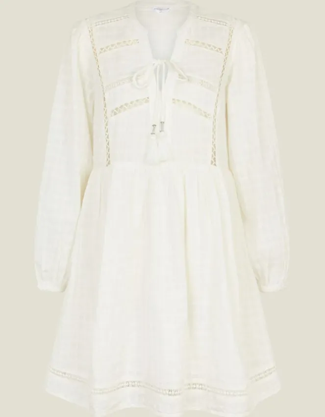 Accessorize Lace Insert Long Sleeve Mini Dress White