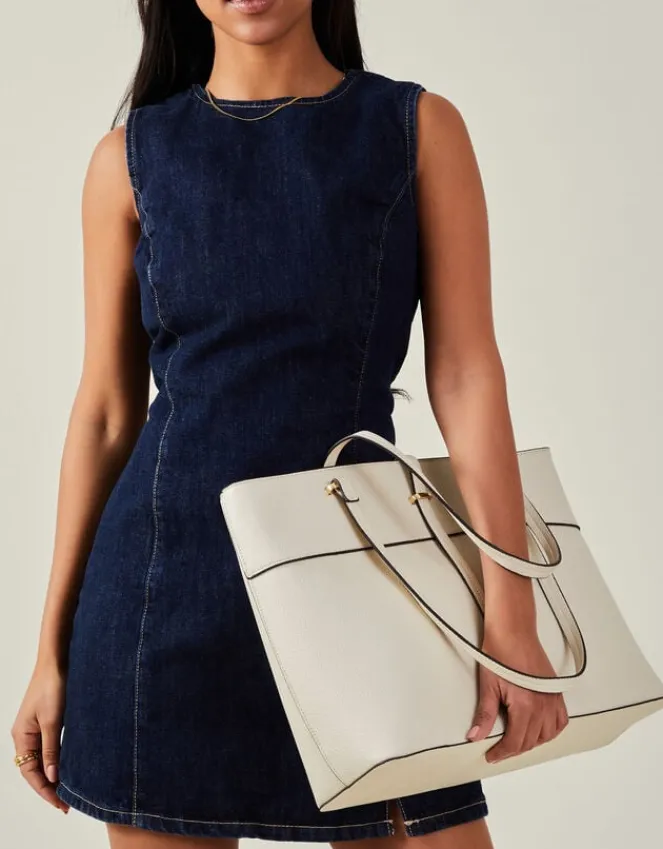 Accessorize Large Faux Leather Tote Bag Cream