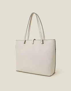 Accessorize Large Faux Leather Tote Bag Cream