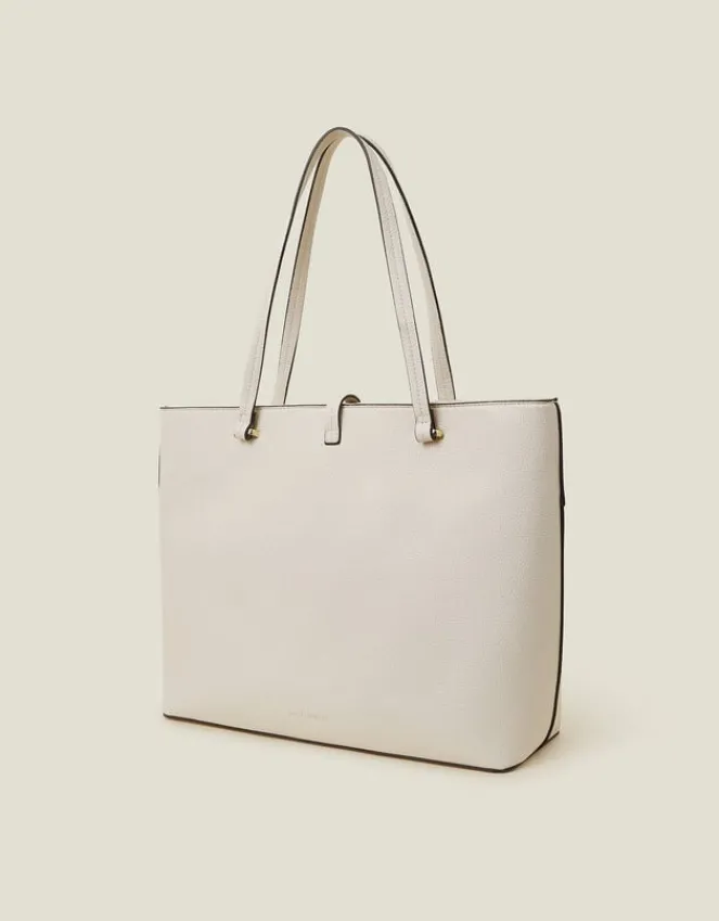 Accessorize Large Faux Leather Tote Bag Cream
