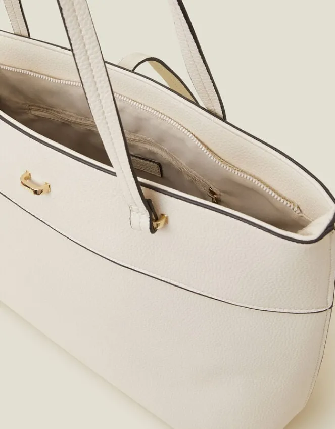 Accessorize Large Faux Leather Tote Bag Cream
