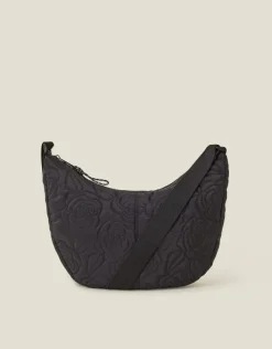 Accessorize Large Floral Quilted Sling Bag Black