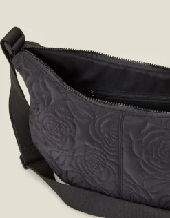 Accessorize Large Floral Quilted Sling Bag Black