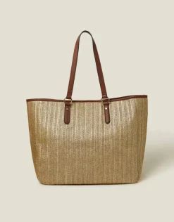 Accessorize Large Metallic Raffia Shopper Bag
