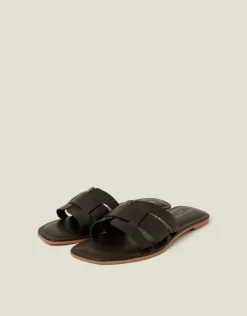 Accessorize Leather Cut-Out Sliders Brown
