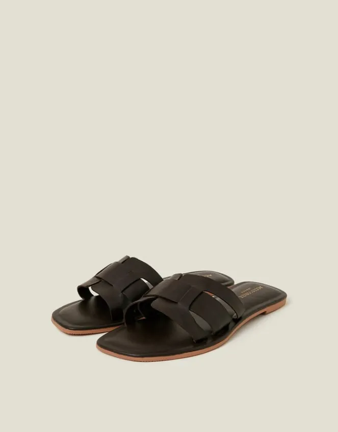 Accessorize Leather Cut-Out Sliders Brown
