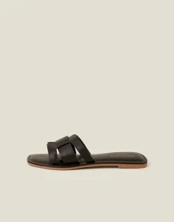 Accessorize Leather Cut-Out Sliders Brown