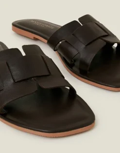 Accessorize Leather Cut-Out Sliders Brown
