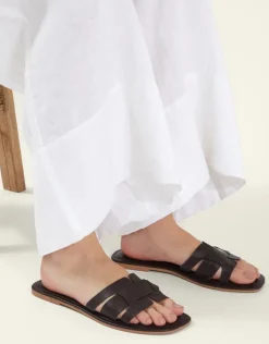 Accessorize Leather Cut-Out Sliders Brown