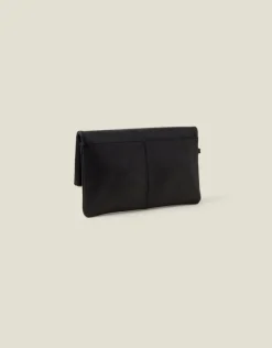 Accessorize Leather Fold-Over Clutch Bag Black