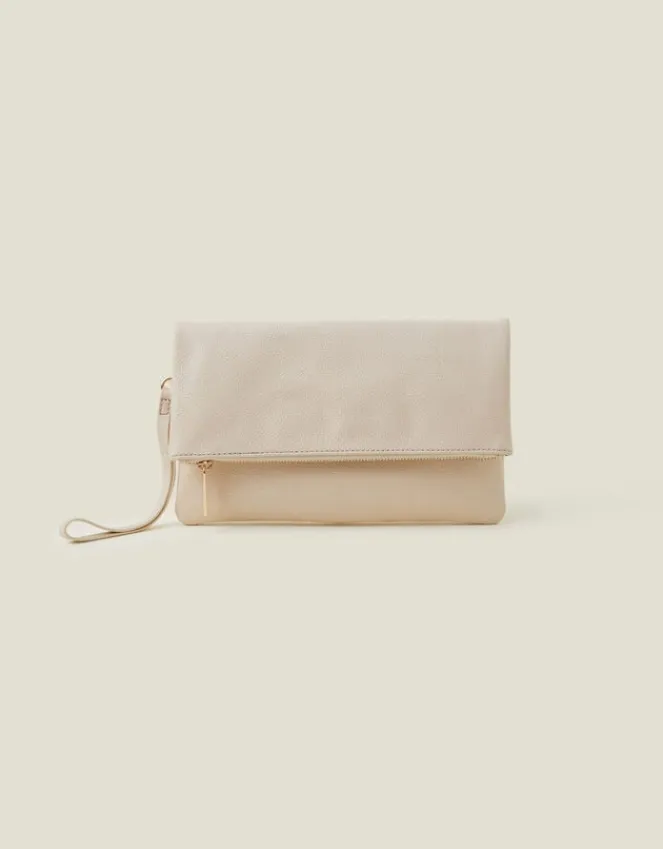Accessorize Leather Fold-Over Clutch Bag Cream