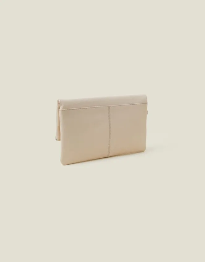 Accessorize Leather Fold-Over Clutch Bag Cream