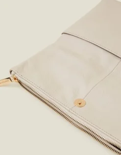 Accessorize Leather Fold-Over Clutch Bag Cream