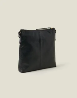 Accessorize Leather Large Messenger Bag Black