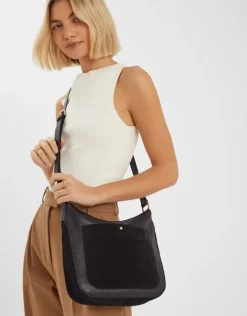 Accessorize Leather Messenger Cross-Body Bag Black