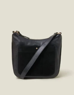 Accessorize Leather Messenger Cross-Body Bag Black