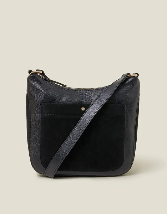 Accessorize Leather Messenger Cross-Body Bag Black