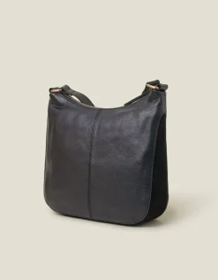 Accessorize Leather Messenger Cross-Body Bag Black