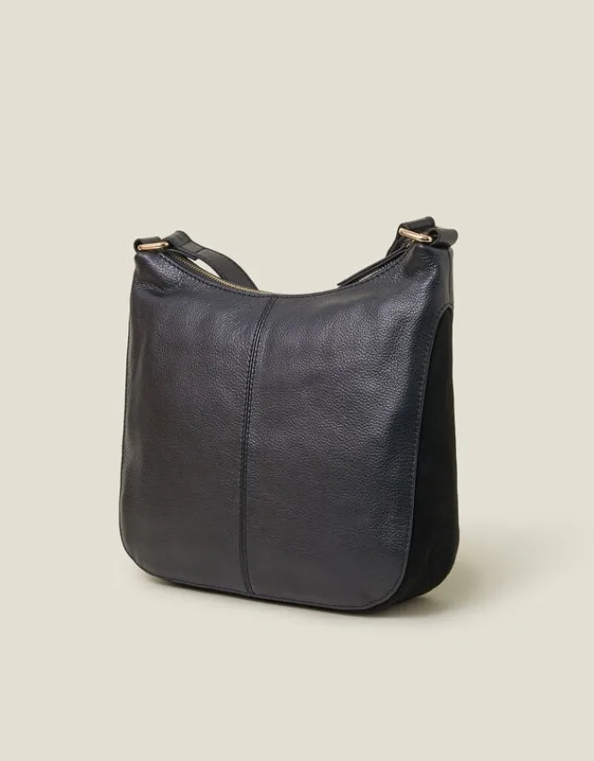 Accessorize Leather Messenger Cross-Body Bag Black