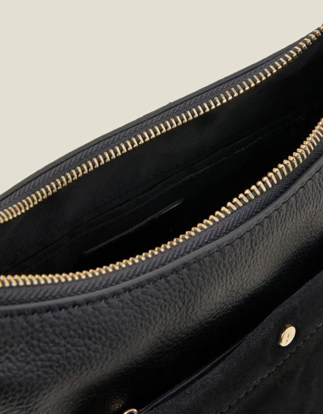 Accessorize Leather Messenger Cross-Body Bag Black