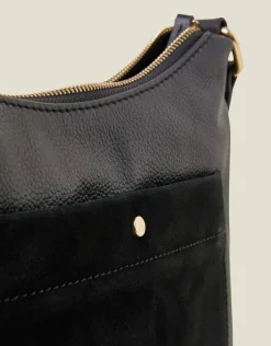 Accessorize Leather Messenger Cross-Body Bag Black