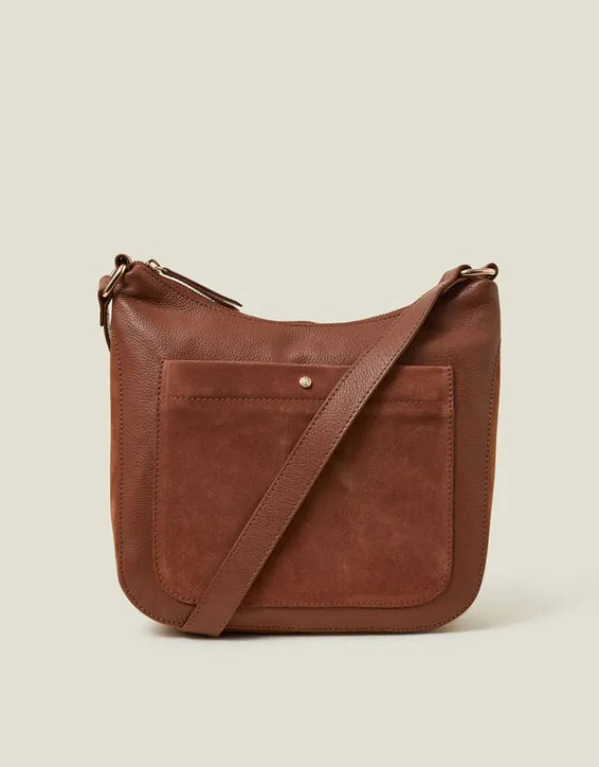 Accessorize Leather Messenger Cross-Body Bag Tan