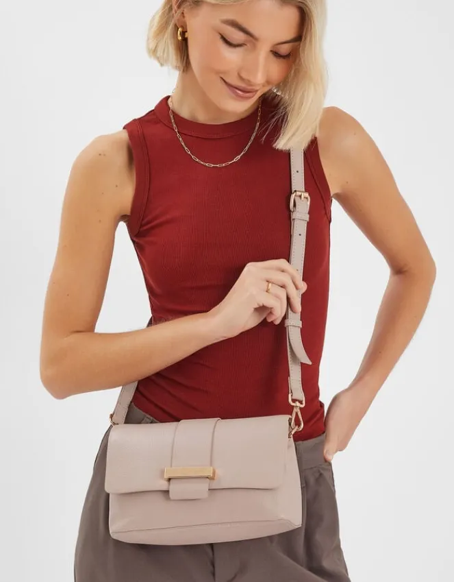 Accessorize Leather Metal Bar Cross-Body Bag Nude