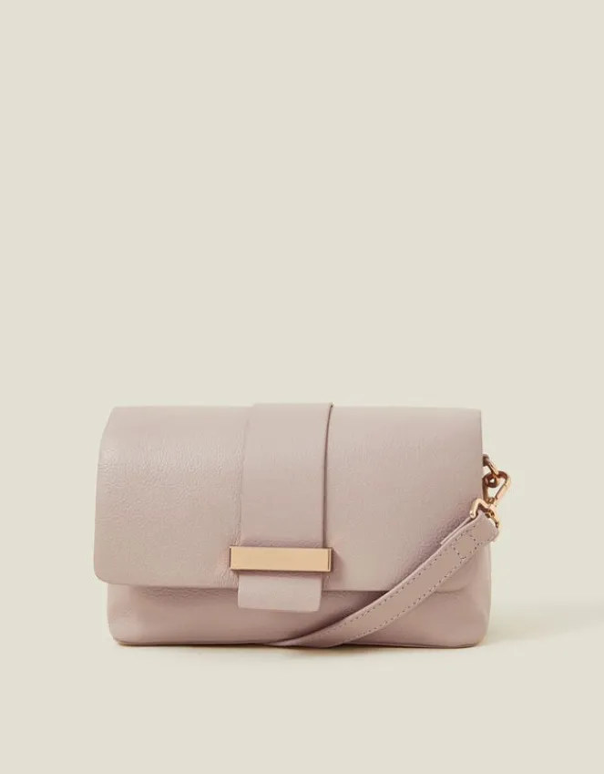 Accessorize Leather Metal Bar Cross-Body Bag Nude